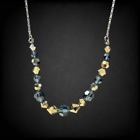 Swarovski Jewelry - Vintage Swan Signed Swarovski Crystal Necklace Beaded Blue Amber Minimal Gift